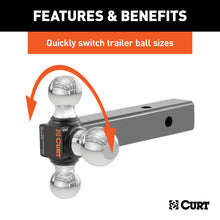 गैलरी व्यूवर में इमेज लोड करें, Curt Multi-Ball Mount (2in Solid Shank 1-7/8in 2in &amp; 2-5/16in Chrome Balls)