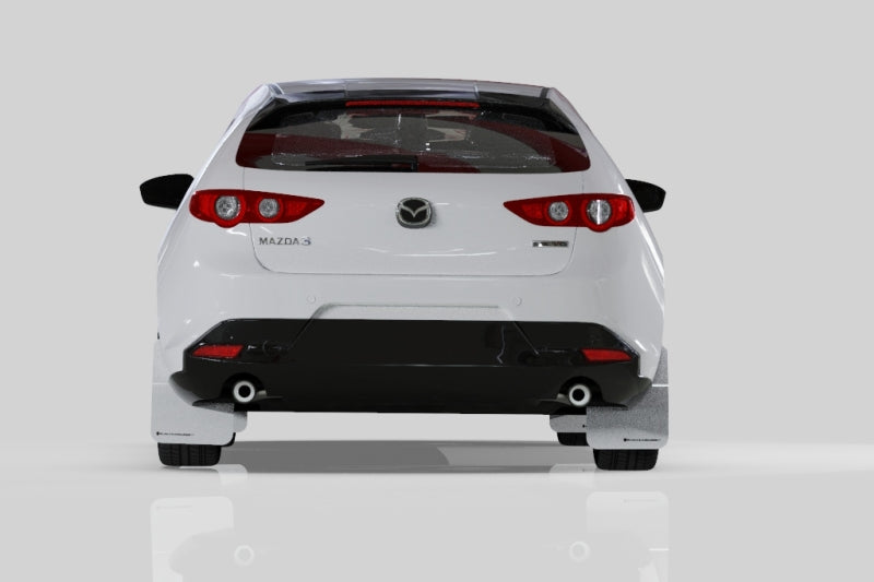 Rally Armor 2019+ Mazda3 GT Sport Hatch UR White Mud Flap w/ Black Logo