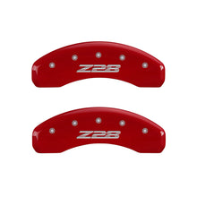 Carica l&#39;immagine nel visualizzatore di Gallery, MGP 4 Caliper Covers Engraved Front Gen 5/Camaro Engraved Rear Gen 5/Z28 Red finish silver ch