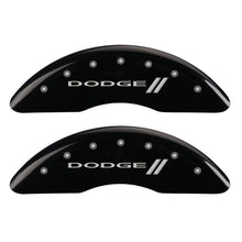 Charger l&#39;image dans la galerie, MGP 4 Caliper Covers Engraved Front &amp; Rear With stripes/Dodge Black finish silver ch