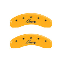 Charger l&#39;image dans la galerie, MGP 4 Caliper Covers Engraved Front &amp; Rear Cursive/Camaro Yellow finish black ch