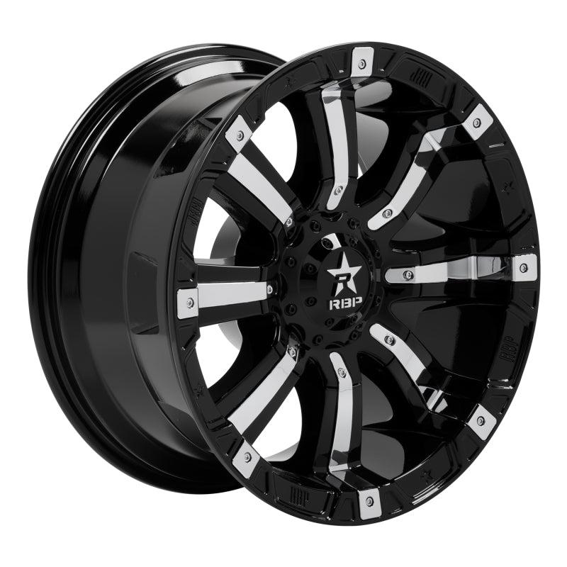RBP 94R 20x10 5x150 BP / 4.5 BS -25mm Offset 110mm CB (Hub Centric) Black w/Chrome Inserts Wheel