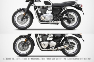 ZARD EXHAUST - Low Mounted Dual Outlet Full Exhaust System with OEM Catalyzer unit for 2016+ Triumph Bonneville T120